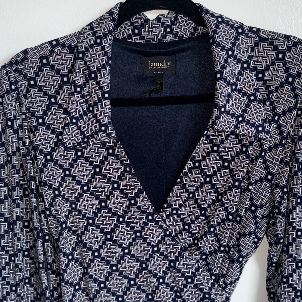Laundry By Shelli Segal Navy Blue Professional V-Neck Knee Length Dress Large - Picture 4 of 8